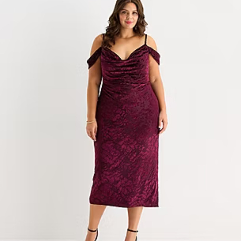 Premier Amour Burgundy Off-Shoulder Dress Sz 16W